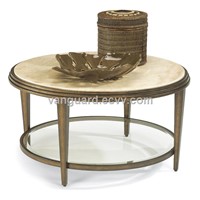 Metal/Travertine/Glass Round Cocktail Table