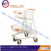 Grocery Cart With Two Metallic Mesh Baskets Shopping Trolley