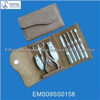 High quality 9pcs pedicure set in folding leather pouch (EMS09SS0158)