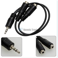 3.5mm Stereo Audio Y Splitter 2 Female to 1 Dual Male Cable Adapter Earphone