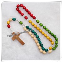 Oval Shaped Rainbow Wooden Beads Cord Rosary (IO-cr066)