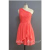 Coral Bridesmaid Dress, One Shoulder Short Dress, Evening Dress