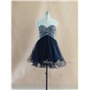 Navy Tulle Sweetheart Rhinestone Beaded Dress, Hidden Zipper Homecoming Dress, Dance Party Dress