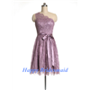 Light Purple Lace Bridesmaid Dress, One Shoulder A-line Lace Wedding Party Formal Dress, Prom Dress