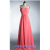 Watermelon Red Sweetheart Evening Dress, Full Length Chiffon A-line Bridesmaid Dress