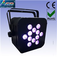 12*5in1 rgbwa battery operated wireless dmx led flat par light, baterry powered light