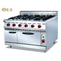 Stainless Steel Combined 6-burner gas range with oven BY-GH997A