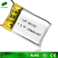 high rate airplane battery 581723 3.7v 120mah rechargeable lipo battery