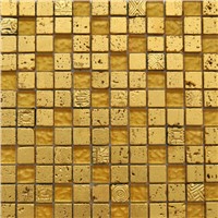 GRT005 gold crystal resin  travertine stone mix mosaic