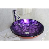 Dark purple foiled hand painted Glass Vessel Sink With High oblique faucet Set N-551
