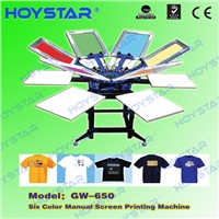 6 Color 6 stations manual t-shirt screen printing machine