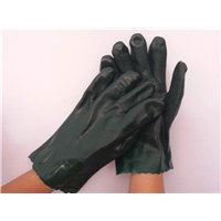 11&amp;quot; Green textured Wrist length pvc working gloves