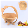 Long Round Handle Swan Bird Shapde Bamboo Wood Folding Fruit Basket Drink Coaster