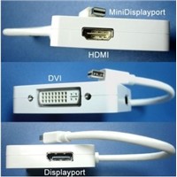 Mini DP M to HDMI+DVI+DP F multi adapter