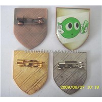 epoxy resin domed metal lapel pin,shiled shape metal epoxy pin badge