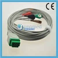 GE 11 pins one piece 5-lead ecg cable,Snap,AHA,medical consumable