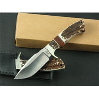stag handle fixed blade hunting knives with satin finish blade,camping knives