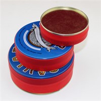 Vacuum caviar tins with red rubber