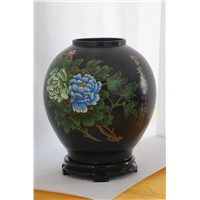 Shandong Longshan black pottery  Vintage ceramic ornaments handmade crafts, painting Peony