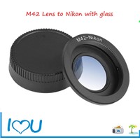 M42 lens adapter ring with glass for Nikon D series camera