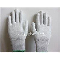 carbon yarn antistatic glove,carbon glove with pu palm coating