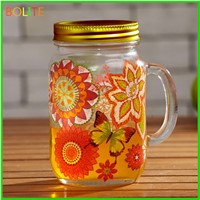 400 ml Glass mason jar with handle and screw cap and decal