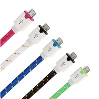 Flat colorful nylon braided micro usb cable
