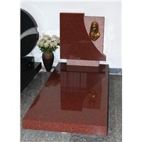 red headstone granite monument with slab