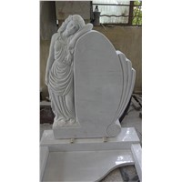 German style white marble hand carved girl sculpture gravestone