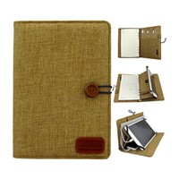 Built-in power bank linen notebook with mobile phone case and Ipad mini holder