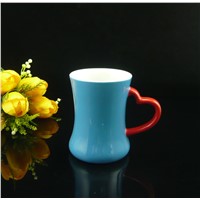 Ceramic Color Glazed Heart Shape Handle Stoneware Mug