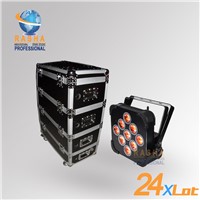 24X Charging Road Case 9pcs*18W 6in1 RGBAW UV Battery Powered Built in Wireless LED Flat Par Light