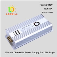 LED dimmable power supply 0/1-10V LED Constant Voltage dimmable power supply for LED strips12V 180W