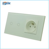 EU standard 2gang 1way touch wall switch and 16A french socket