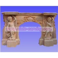 statue carved fireplace,stone fireplace,carvde fireplace