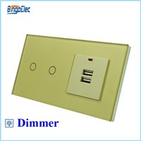 EU/UK standard 2gang touch dimmer switch and usb wall socket