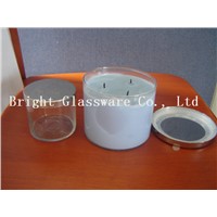 fashion design glass candle holder with metal lid