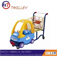 Supermarket baby shopping trolley with a toy car