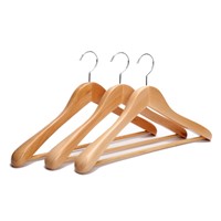 Rounded Shoulders Wood Coat Hanger with Rib Bar Suit Hanger and Polished Chrome Hook