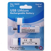 2 pcs USB Rechargeable Batteries 18650 3.7V usb battery with LED Lights