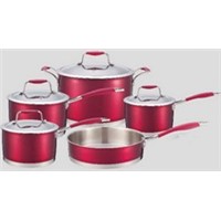 colorful straight bottom  wide edge 9pcs cookware set