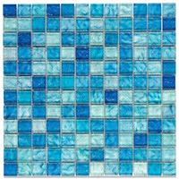 Home Decor Irridescent Crystal Glass Gold Dust Blue Mosaic Tile