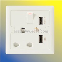 86 South Africa wall socket with 2 USB socket and on/off button---Model No.:  YH-SA2ANIS2A