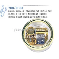 Round Wind-up Transparent Music Box Classic 18 Note Movement (YB8/C-33)