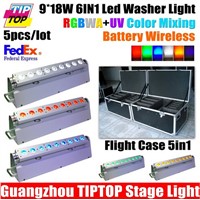 Flight case Packing 9*18W 6IN1 RGBWA UV Wireless Battery Led Washer Light DMX 512 6/10CH Remote