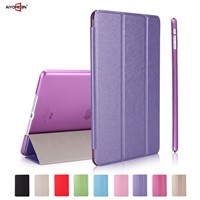 Hot Sales Silk Pattern PU smart cover case for iPad air/air 2 folded 3 styles