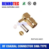 gold plated right angle cable crimp SMA plug connector