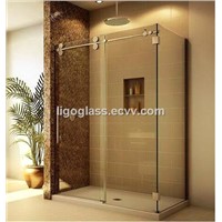 Sliding frameless tempered glass shower door