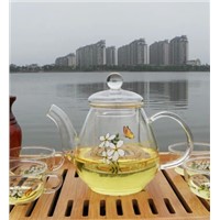 Handmade Decal Paper Glass Teapot and Cup Heat Resistant Glass Material Glass Teapot China Supplier