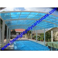 aluminium frame carport with blue color polycarbonate roofing sheet for swimming pool cover